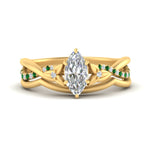 Load image into Gallery viewer, french-pave-marquise-contour-emerald-wedding-band-in-yellow-gold-FD9986B1MQGEMGR-NL-YG

