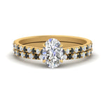 Load image into Gallery viewer, french-pave-oval-petite-black-diamond-wedding-ring-set-in-FD9918OVGBLACKANGLE3-NL-YG-B1
