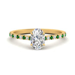 Load image into Gallery viewer, french-pave-oval-petite-emerald-engagement-ring-in-FD9918OVRGEMGRANGLE3-NL-YG
