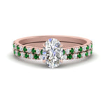 Load image into Gallery viewer, french-pave-oval-petite-emerald-wedding-ring-set-in-FD9918OVGEMGRANGLE3-NL-RG-B1
