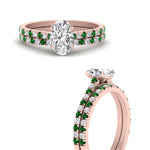 Load image into Gallery viewer, french-pave-oval-petite-emerald-wedding-ring-set-in-FD9918OVGEMGRANGLE3-NL-RG-B1

