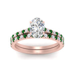 Load image into Gallery viewer, french-pave-oval-petite-emerald-wedding-ring-set-in-FD9918OVGEMGRANGLE3-NL-RG-B1
