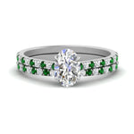 Load image into Gallery viewer, french-pave-oval-petite-emerald-wedding-ring-set-in-FD9918OVGEMGRANGLE3-NL-WG-B1
