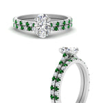 Load image into Gallery viewer, french-pave-oval-petite-emerald-wedding-ring-set-in-FD9918OVGEMGRANGLE3-NL-WG-B1
