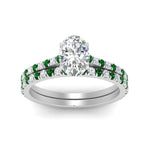 Load image into Gallery viewer, french-pave-oval-petite-emerald-wedding-ring-set-in-FD9918OVGEMGRANGLE3-NL-WG-B1
