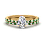 Load image into Gallery viewer, french-pave-oval-petite-emerald-wedding-ring-set-in-FD9918OVGEMGRANGLE3-NL-YG-B1
