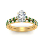 Load image into Gallery viewer, french-pave-oval-petite-emerald-wedding-ring-set-in-FD9918OVGEMGRANGLE3-NL-YG-B1

