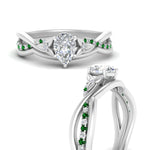 Load image into Gallery viewer, french-pave-pear-contour-emerald-wedding-band-in-white-gold-FD9986B1PEGEMGR-NL-WG
