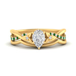 Load image into Gallery viewer, french-pave-pear-contour-emerald-wedding-band-in-yellow-gold-FD9986B1PEGEMGR-NL-YG
