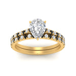 Load image into Gallery viewer, french-pave-pear-petite-black-diamond-wedding-ring-set-in-FD9918PEGBLACKANGLE3-NL-YG-B1
