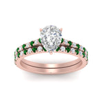 Load image into Gallery viewer, french-pave-pear-petite-emerald-wedding-ring-set-in-FD9918PEGEMGRANGLE3-NL-RG-B1
