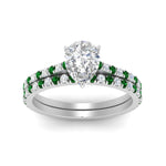 Load image into Gallery viewer, french-pave-pear-petite-emerald-wedding-ring-set-in-FD9918PEGEMGRANGLE3-NL-WG-B1
