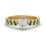Load image into Gallery viewer, french-pave-pear-petite-emerald-wedding-ring-set-in-FD9918PEGEMGRANGLE3-NL-YG-B1
