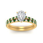 Load image into Gallery viewer, french-pave-pear-petite-emerald-wedding-ring-set-in-FD9918PEGEMGRANGLE3-NL-YG-B1
