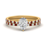 Load image into Gallery viewer, french-pave-pear-petite-ruby-wedding-ring-set-in-FD9918PEGRUDRANGLE3-NL-YG-B1
