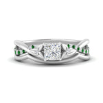 Load image into Gallery viewer, french-pave-princess-cut-contour-emerald-wedding-band-in-white-gold-FD9986B1PRGEMGR-NL-WG