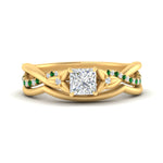 Load image into Gallery viewer, french-pave-princess-cut-contour-emerald-wedding-band-in-yellow-gold-FD9986B1PRGEMGR-NL-YG
