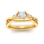 Load image into Gallery viewer, french-pave-princess-cut-contour-orange-sapphire-wedding-band-in-yellow-gold-FD9986B1PRGSAOR-NL-YG
