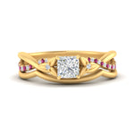Load image into Gallery viewer, french-pave-princess-cut-contour-pink-sapphire-wedding-band-in-yellow-gold-FD9986B1PRGSADRPI-NL-YG