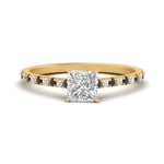Load image into Gallery viewer, french-pave-princess-cut-petite-black-diamond-engagement-ring-in-FD9918PRRGBLACKANGLE3-NL-YG
