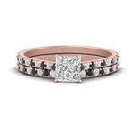 Load image into Gallery viewer, french-pave-princess-cut-petite-black-diamond-wedding-ring-set-in-FD9918PRGBLACKANGLE3-NL-RG-B1
