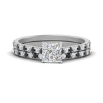 Load image into Gallery viewer, french-pave-princess-cut-petite-black-diamond-wedding-ring-set-in-FD9918PRGBLACKANGLE3-NL-WG-B1

