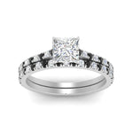Load image into Gallery viewer, french-pave-princess-cut-petite-black-diamond-wedding-ring-set-in-FD9918PRGBLACKANGLE3-NL-WG-B1
