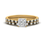 Load image into Gallery viewer, french-pave-princess-cut-petite-black-diamond-wedding-ring-set-in-FD9918PRGBLACKANGLE3-NL-YG-B1
