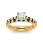Load image into Gallery viewer, french-pave-princess-cut-petite-black-diamond-wedding-ring-set-in-FD9918PRGBLACKANGLE3-NL-YG-B1
