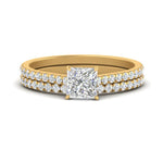 Load image into Gallery viewer, french-pave-princess-cut-petite-diamond-wedding-ring-set-in-FD9918PRANGLE3-NL-YG-B1
