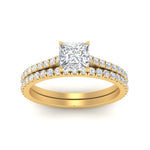 Load image into Gallery viewer, french-pave-princess-cut-petite-diamond-wedding-ring-set-in-FD9918PRANGLE3-NL-YG-B1
