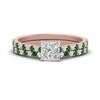 Load image into Gallery viewer, french-pave-princess-cut-petite-emerald-wedding-ring-set-in-FD9918PRGEMGRANGLE3-NL-RG-B1
