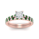 Load image into Gallery viewer, french-pave-princess-cut-petite-emerald-wedding-ring-set-in-FD9918PRGEMGRANGLE3-NL-RG-B1
