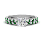 Load image into Gallery viewer, french-pave-princess-cut-petite-emerald-wedding-ring-set-in-FD9918PRGEMGRANGLE3-NL-WG-B1
