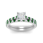 Load image into Gallery viewer, french-pave-princess-cut-petite-emerald-wedding-ring-set-in-FD9918PRGEMGRANGLE3-NL-WG-B1
