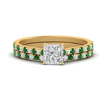 Load image into Gallery viewer, french-pave-princess-cut-petite-emerald-wedding-ring-set-in-FD9918PRGEMGRANGLE3-NL-YG-B1
