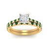 Load image into Gallery viewer, french-pave-princess-cut-petite-emerald-wedding-ring-set-in-FD9918PRGEMGRANGLE3-NL-YG-B1