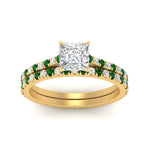 Load image into Gallery viewer, french-pave-princess-cut-petite-emerald-wedding-ring-set-in-FD9918PRGEMGRANGLE3-NL-YG-B1
