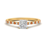 Load image into Gallery viewer, french-pave-princess-cut-petite-orange-sapphire-engagement-ring-in-FD9918PRRGSAORANGLE3-NL-YG
