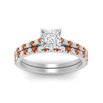Load image into Gallery viewer, french-pave-princess-cut-petite-orange-sapphire-wedding-ring-set-in-FD9918PRGSAORANGLE3-NL-WG-B1
