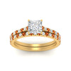 Load image into Gallery viewer, french-pave-princess-cut-petite-orange-sapphire-wedding-ring-set-in-FD9918PRGSAORANGLE3-NL-YG-B1