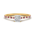 Load image into Gallery viewer, french-pave-princess-cut-petite-pink-sapphire-engagement-ring-in-FD9918PRRGSADRPIANGLE3-NL-YG
