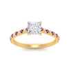 Load image into Gallery viewer, french-pave-princess-cut-petite-pink-sapphire-engagement-ring-in-FD9918PRRGSADRPIANGLE3-NL-YG
