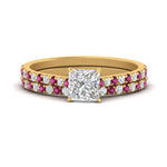 Load image into Gallery viewer, french-pave-princess-cut-petite-pink-sapphire-wedding-ring-set-in-FD9918PRGSADRPIANGLE3-NL-YG-B1
