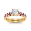 Load image into Gallery viewer, french-pave-princess-cut-petite-pink-sapphire-wedding-ring-set-in-FD9918PRGSADRPIANGLE3-NL-YG-B1