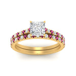 Load image into Gallery viewer, french-pave-princess-cut-petite-pink-sapphire-wedding-ring-set-in-FD9918PRGSADRPIANGLE3-NL-YG-B1
