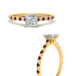 Load image into Gallery viewer, french-pave-princess-cut-petite-ruby-engagement-ring-in-FD9918PRRGRUDRANGLE3-NL-YG
