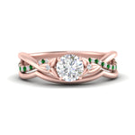 Load image into Gallery viewer, french-pave-round-contour-emerald-wedding-band-in-rose-gold-FD9986B1ROGEMGR-NL-RG
