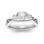 Load image into Gallery viewer, french-pave-round-contour-emerald-wedding-band-in-white-gold-FD9986B1ROGEMGR-NL-WG
