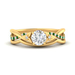 Load image into Gallery viewer, french-pave-round-contour-emerald-wedding-band-in-yellow-gold-FD9986B1ROGEMGR-NL-YG